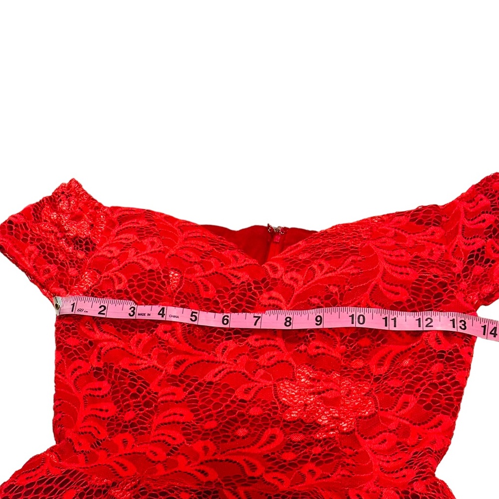 Off-Shoulder Red Lace Party Dress - Picture 12 of 16